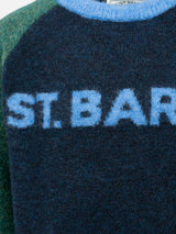 Maglione girocollo blu e verde da bambino Douglas con stampa St. Barth