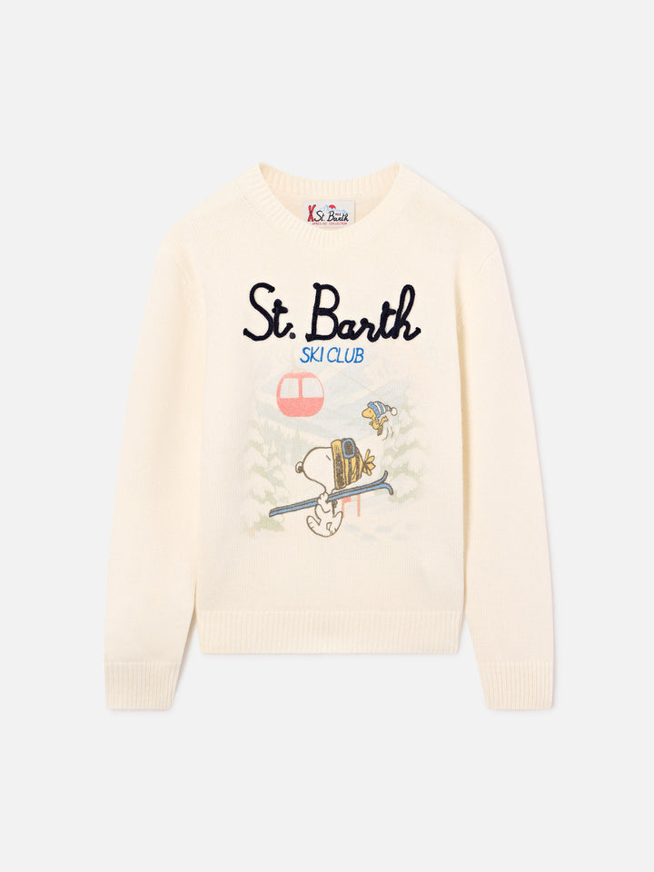 Jersey de cuello redondo en mezcla de lana y cachemira gris con intarsia de Snoopy | Special edition 
