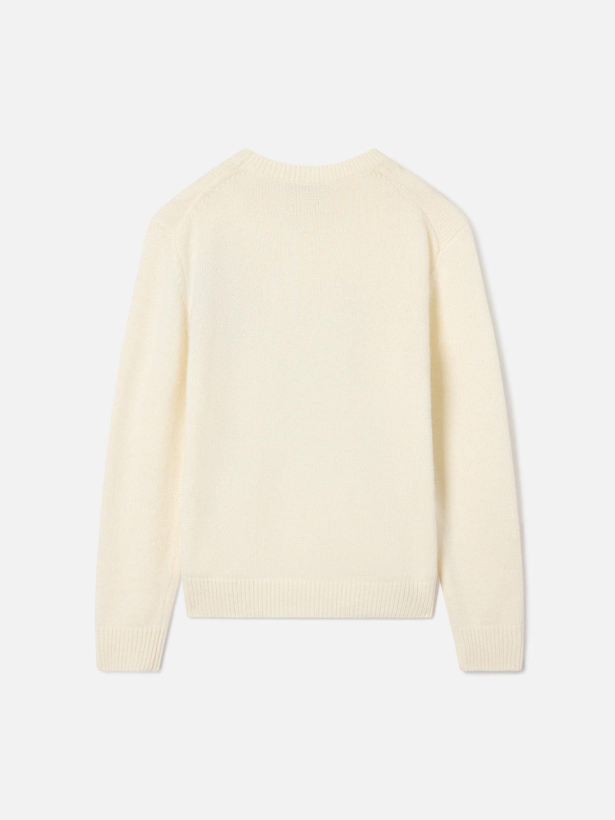 Cream Douglas wool and cashmere blend crewneck with teddy bear intarsia and embroidery