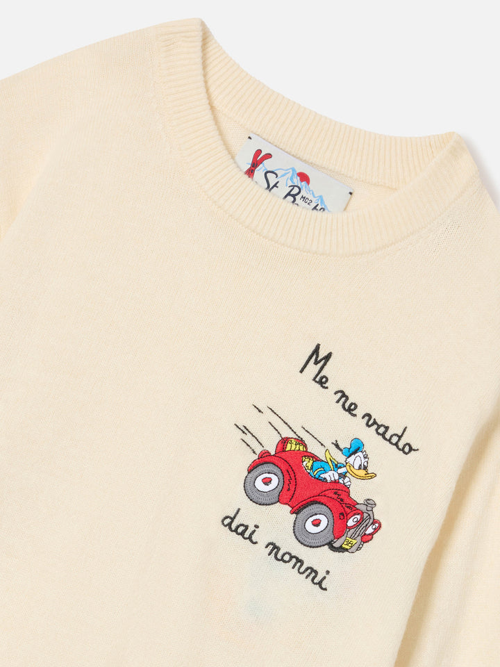 Maglia girocollo Douglas Light panna in misto lana e cashmere con intarsio Paperino | Special edition