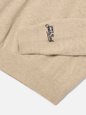 Jersey de cuello redondo en mezcla de algodón y lana virgen Beige Douglas con intarsia Sciupa Femmine 