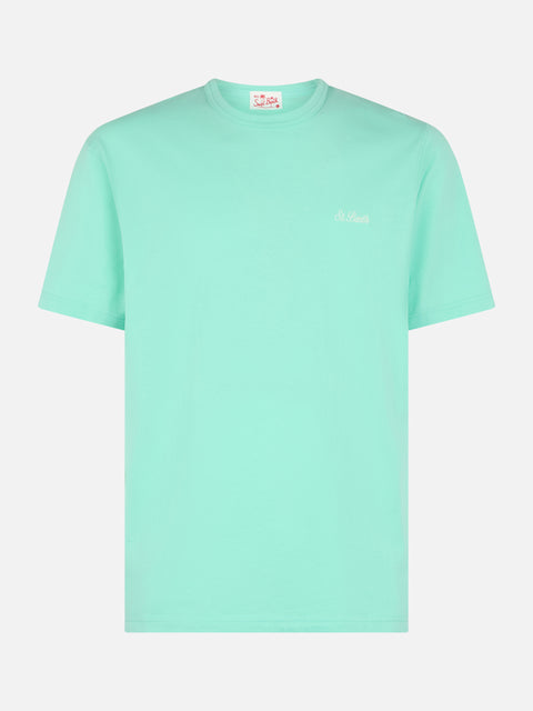 Man sage green cotton jersey t-shirt Dover with St. Barth embroidery - MC2 Saint Barth