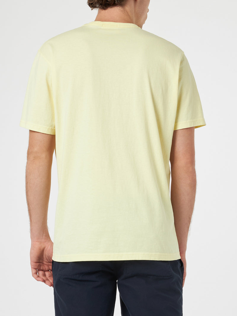 T-shirt da uomo Dover in jersey di cotone giallo pallido con ricamo St. Barth