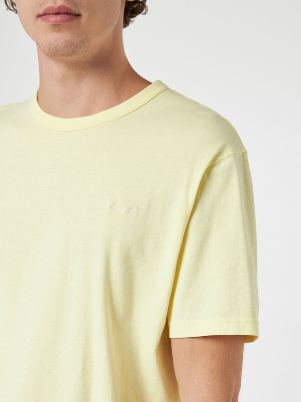 Man pale yellow cotton jersey t-shirt Dover with St. Barth embroidery