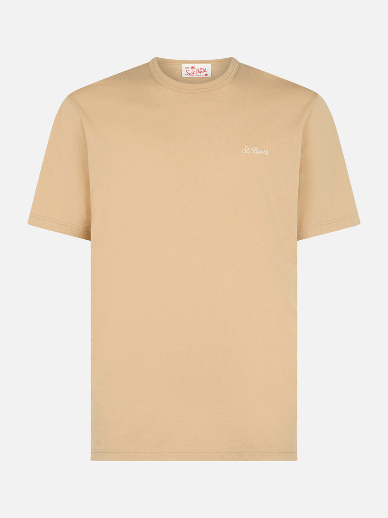 Man beige cotton jersey t-shirt Dover with St. Barth embroidery