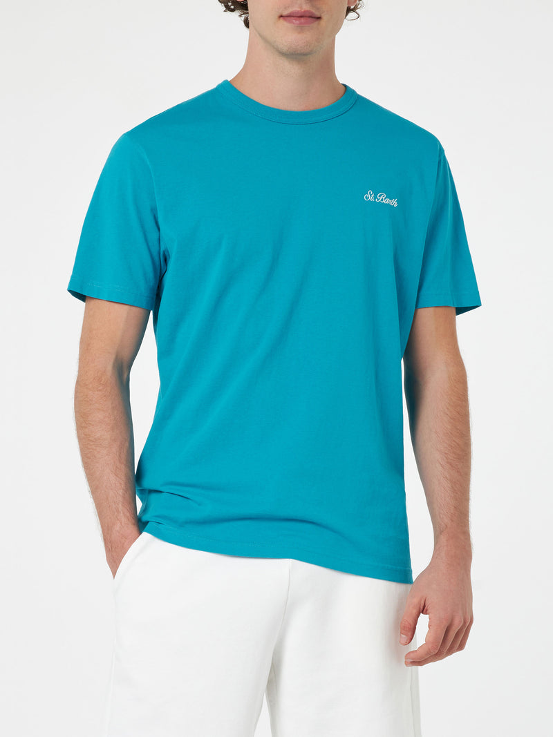 Man teal cotton jersey t-shirt Dover with St. Barth embroidery