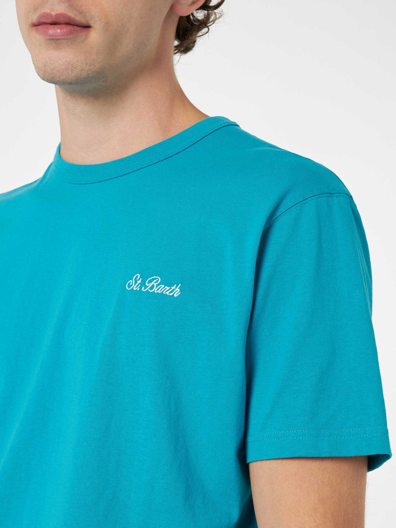 Man teal cotton jersey t-shirt Dover with St. Barth embroidery