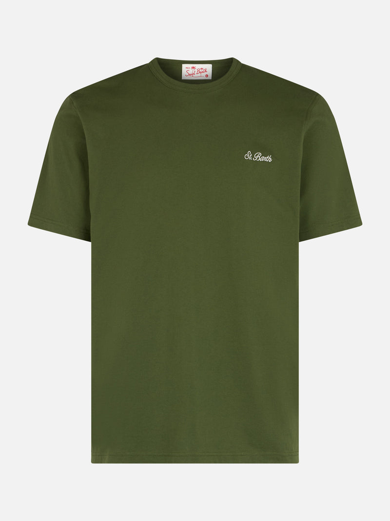 Man military green cotton jersey t-shirt Dover with St. Barth embroidery