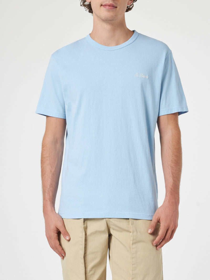 Man light blue cotton jersey t-shirt Dover with St. Barth embroidery