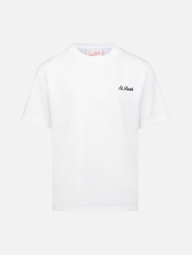 White cotton jersey t-shirt Dover with St. Barth embroidery