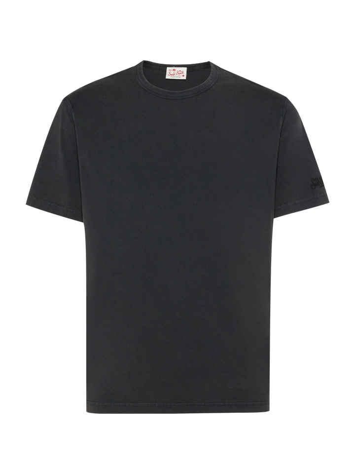 Schwarzes T-Shirt Dover aus Bio-Baumwolljersey mit St. Barth-Stickerei