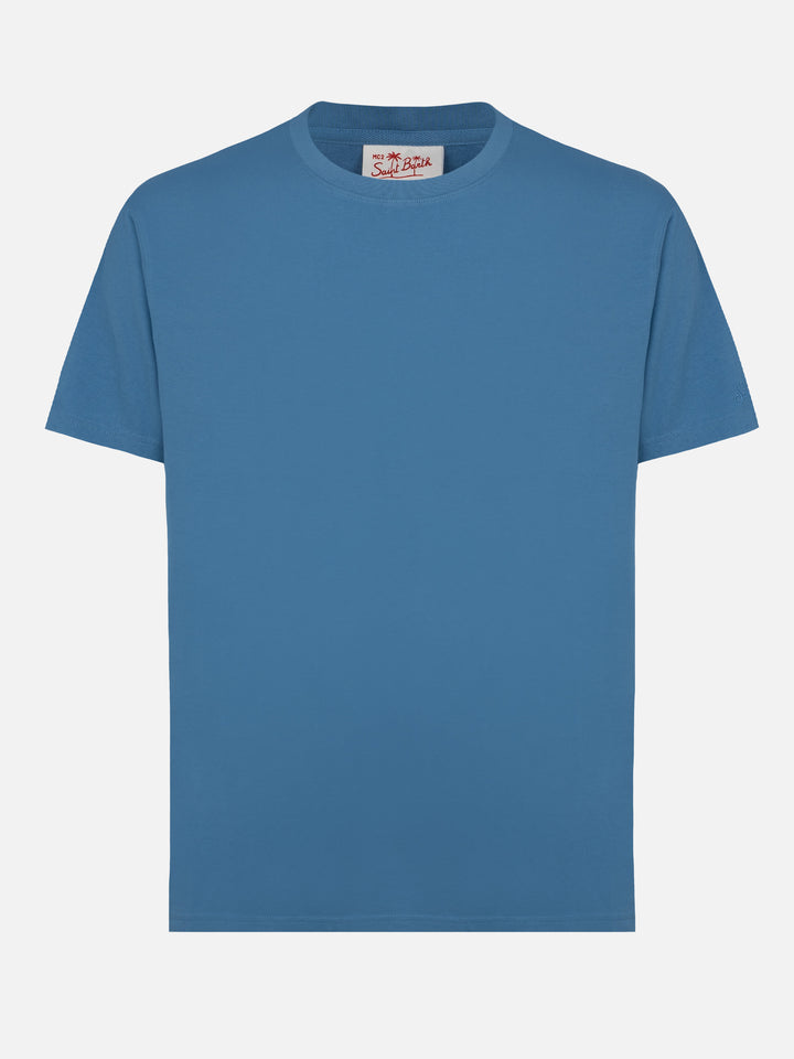 Dusty blue cotton jersey t-shirt Dover with St. Barth embroidery - MC2 Saint Barth