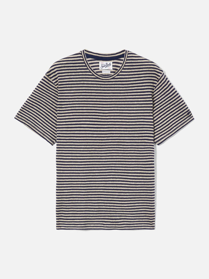 Blue striped Dover cotton t-shirt with logo embroidery