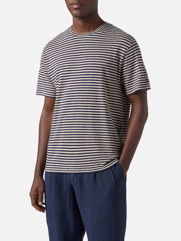 Blue striped Dover cotton t-shirt with logo embroidery