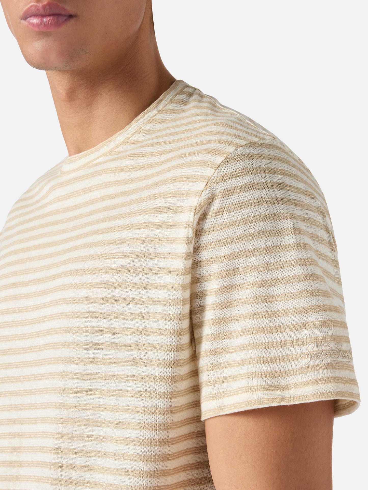 T-shirt Dover in cotone a righe beige con ricamo logo