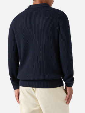 Polo en maille côtelée en laine Navy blue Downing 