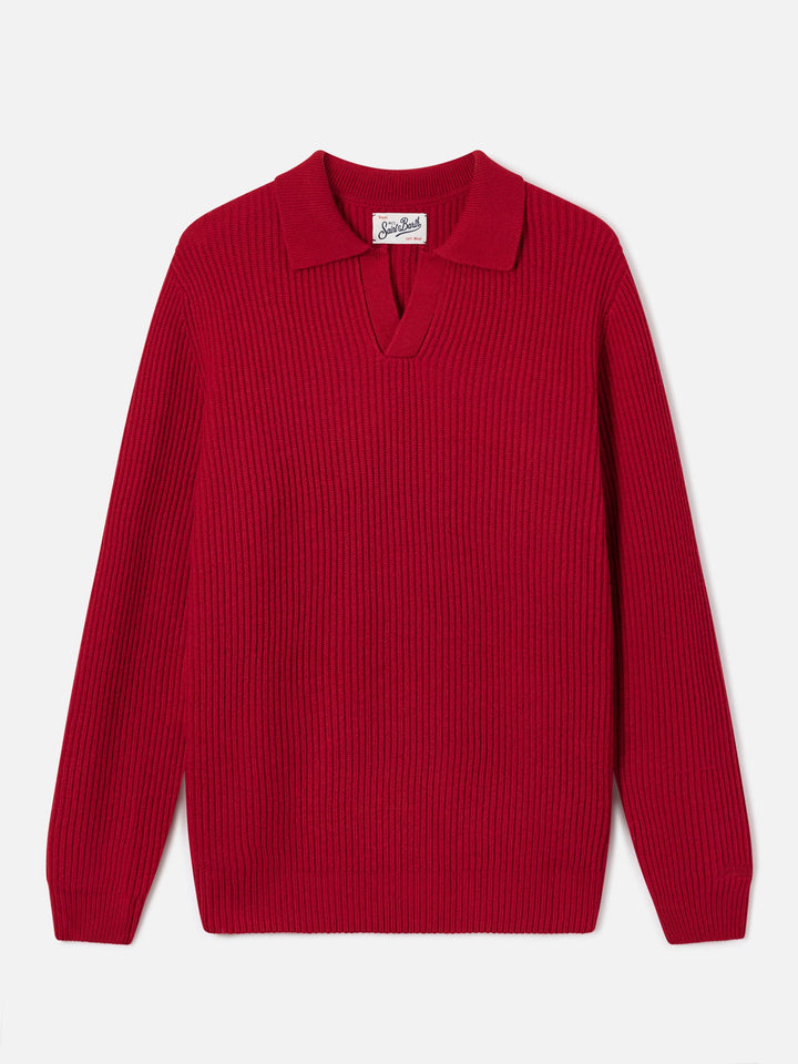 Polo en maille côtelée de laine rouge Downing 