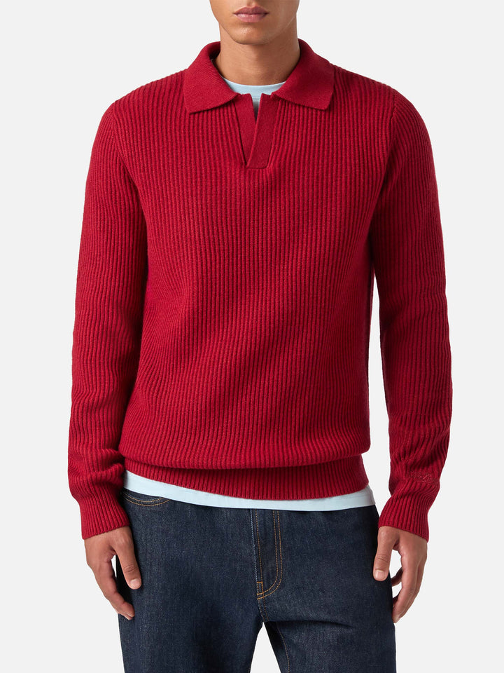 Polo en maille côtelée de laine rouge Downing 