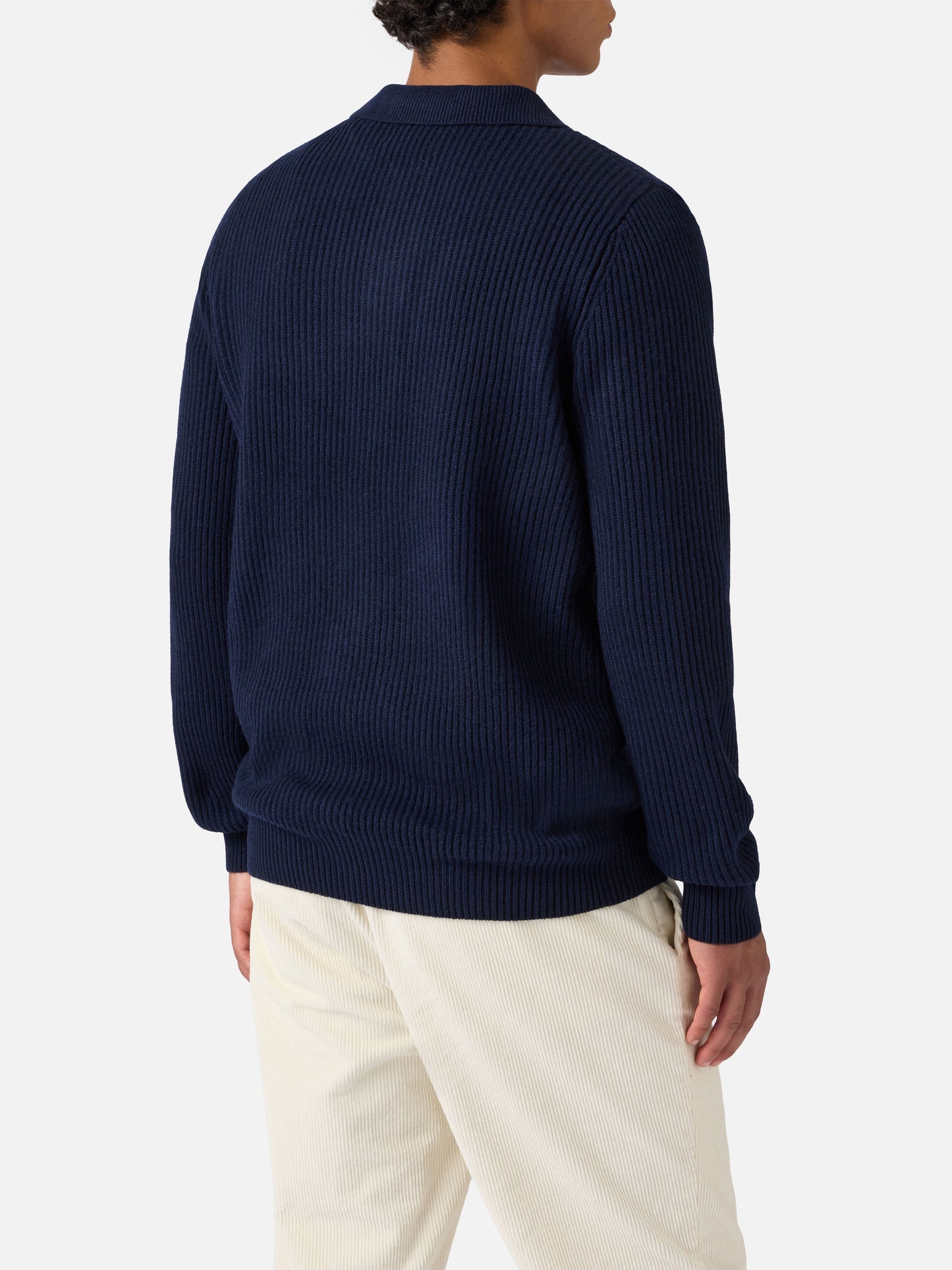 Navy blue wool knit polo Downing