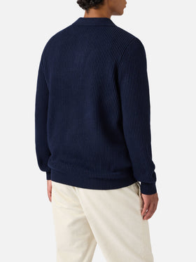 Navy blue wool knit polo Downing