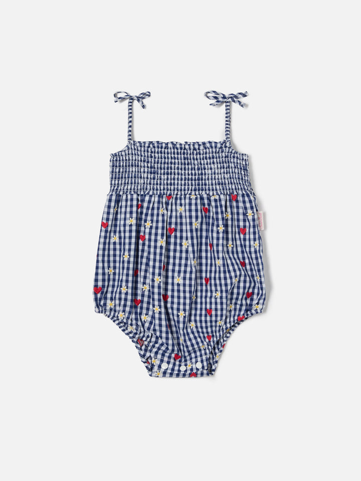 Tutina corta Dudu in vichy tinto filo con ricami all over
