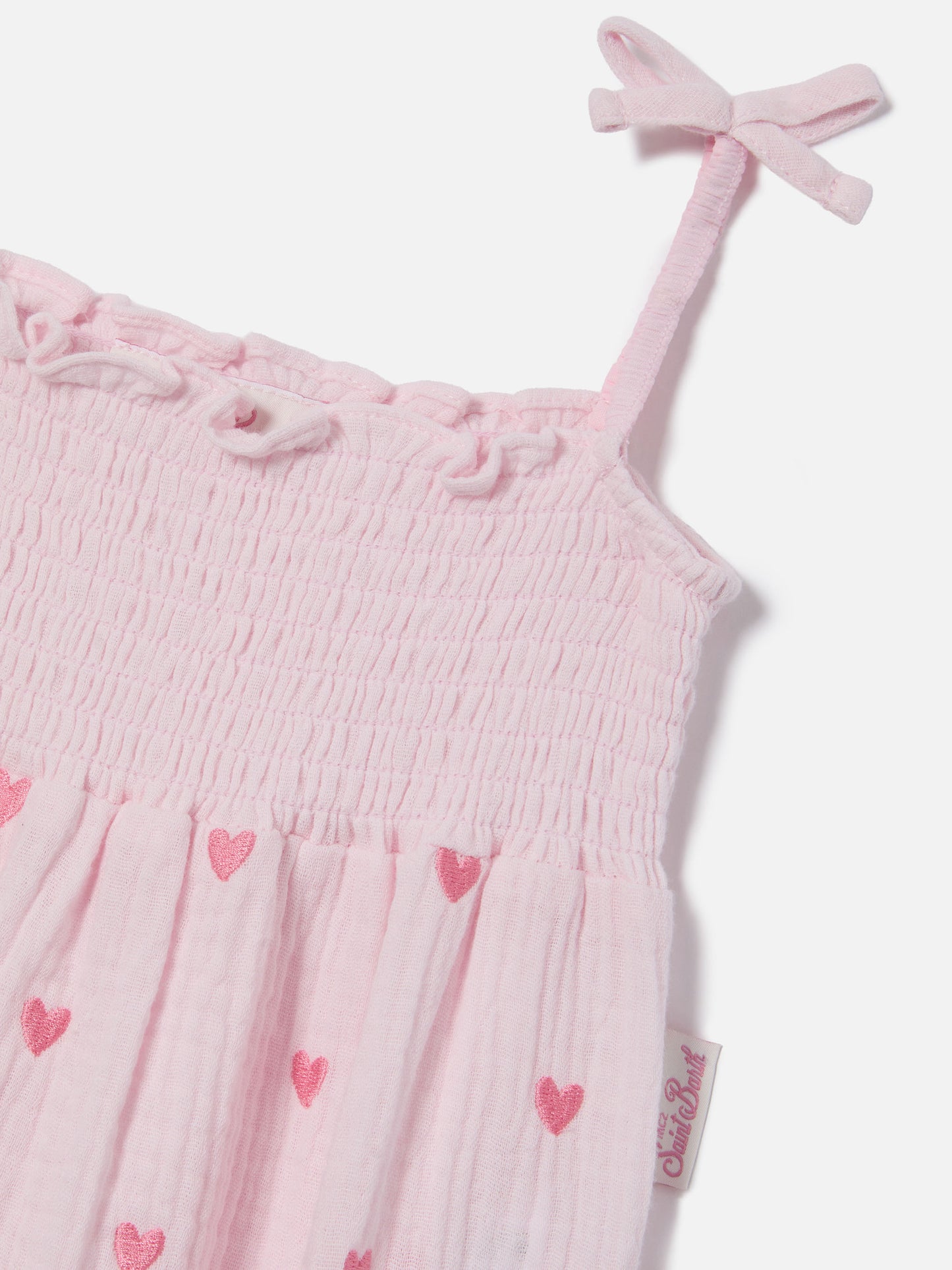 Dudu short romper in pure cotton with embroidered hearts