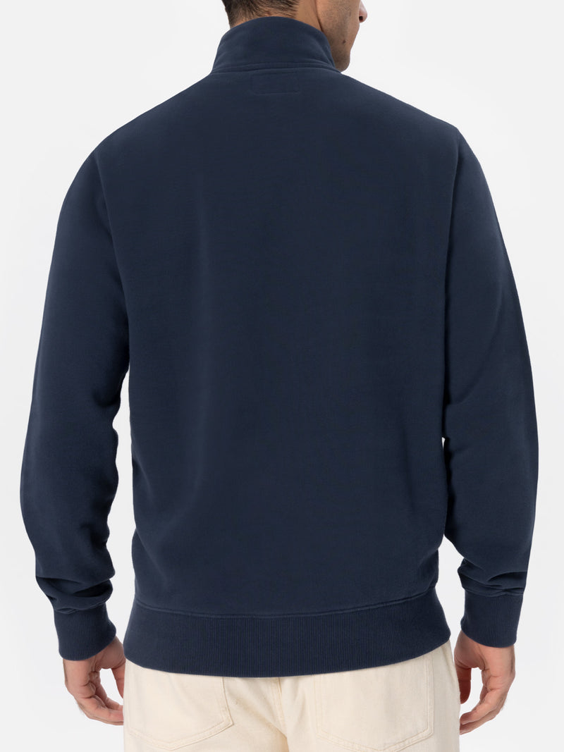 Man navy blue half zipped sweatshirt Dunkan with St. Barth embroidery