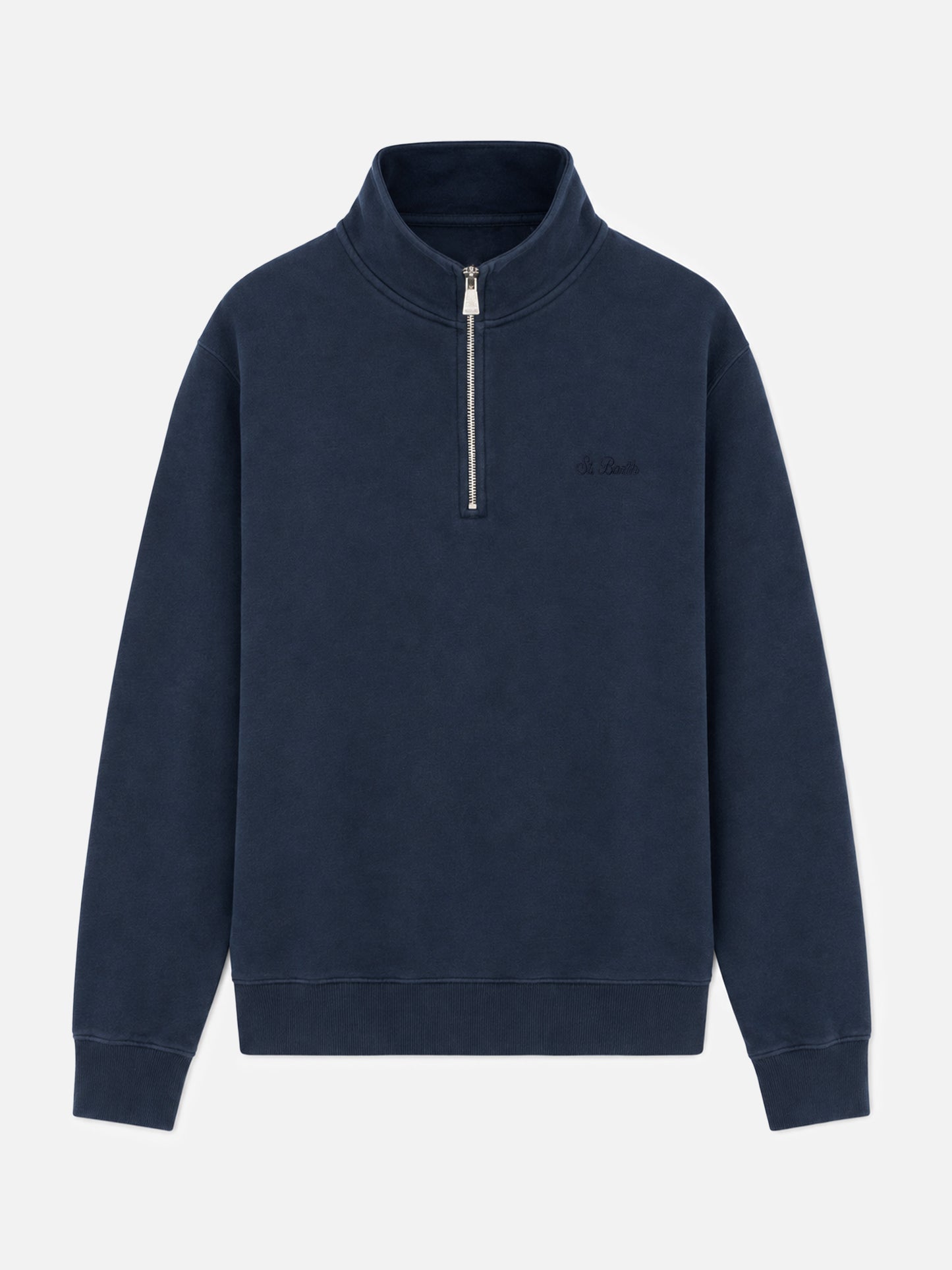 Dunkan Baumwoll-Sweatshirt mit Half-Zip in einfarbigem Navyblau mit Logo-Stickerei 