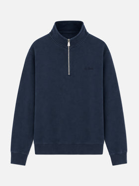 Dunkan Baumwoll-Sweatshirt mit Half-Zip in einfarbigem Navyblau mit Logo-Stickerei 