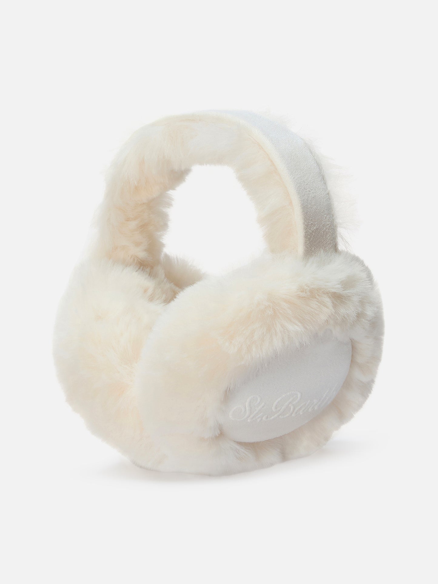 Paraorecchie bianco panna effetto suede con speaker wireless