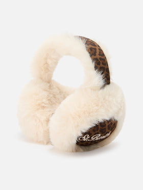 Orejeras con estampado de leopardo y bordado del logo 