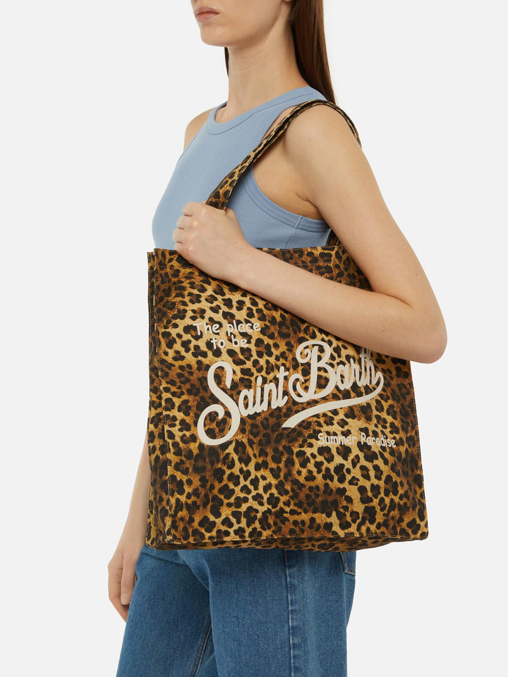Borsa Essential in cotone animalier con logo Saint Barth