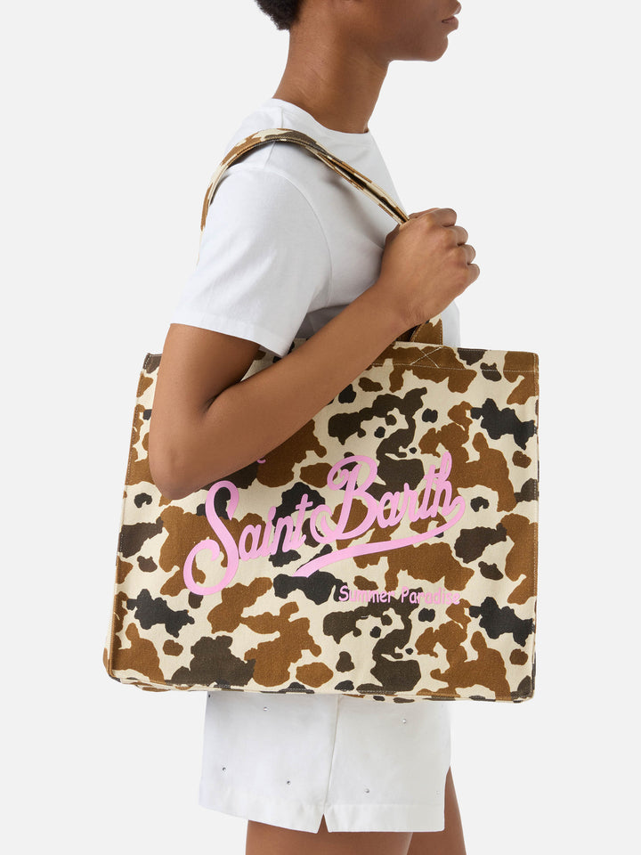 Sac cabas essentiel en toile avec imprimé vache et logo imprimé 