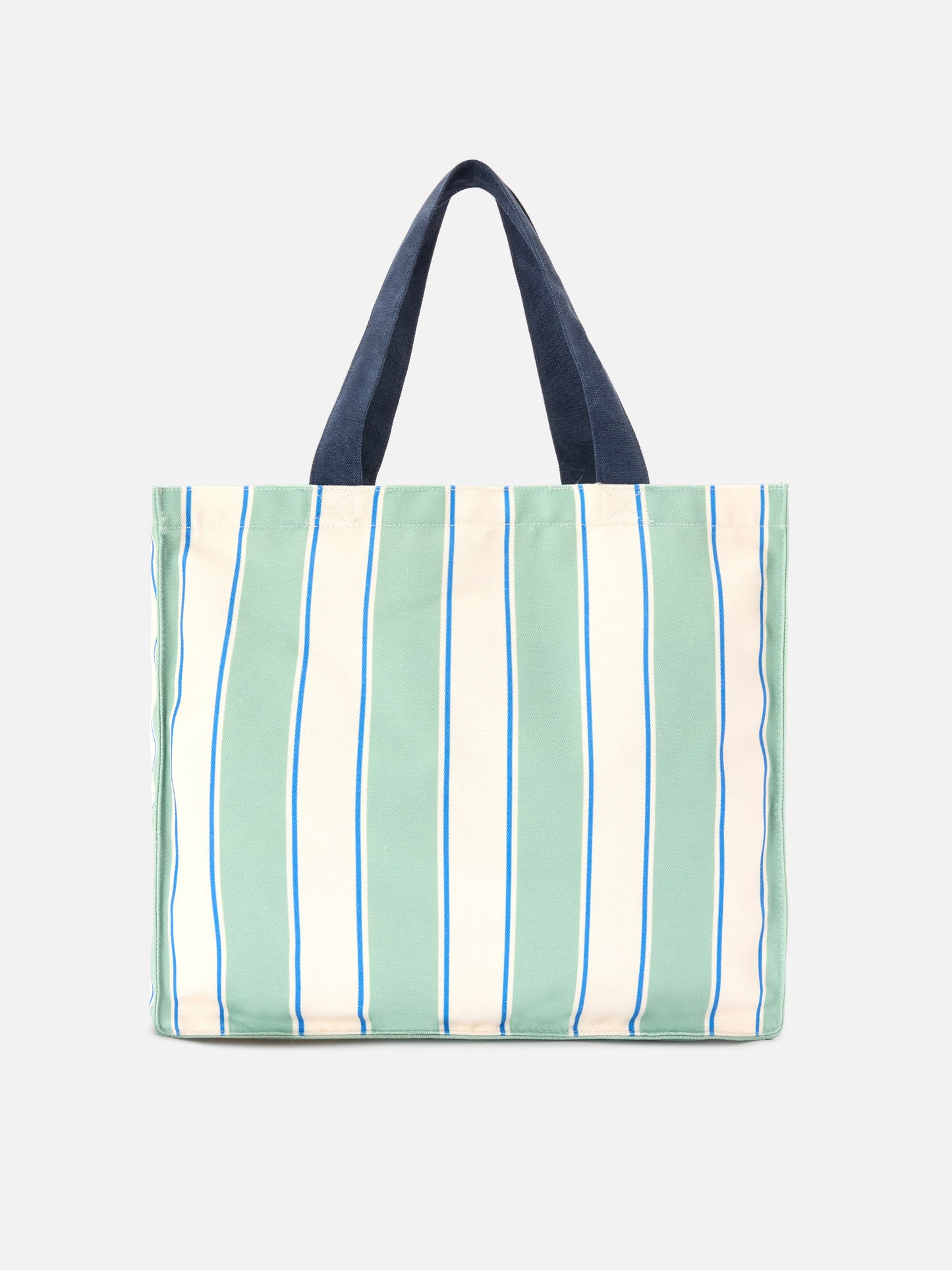 Borsa Essential in canvas a righe verdi, azzurre e bianche con logo a contrasto