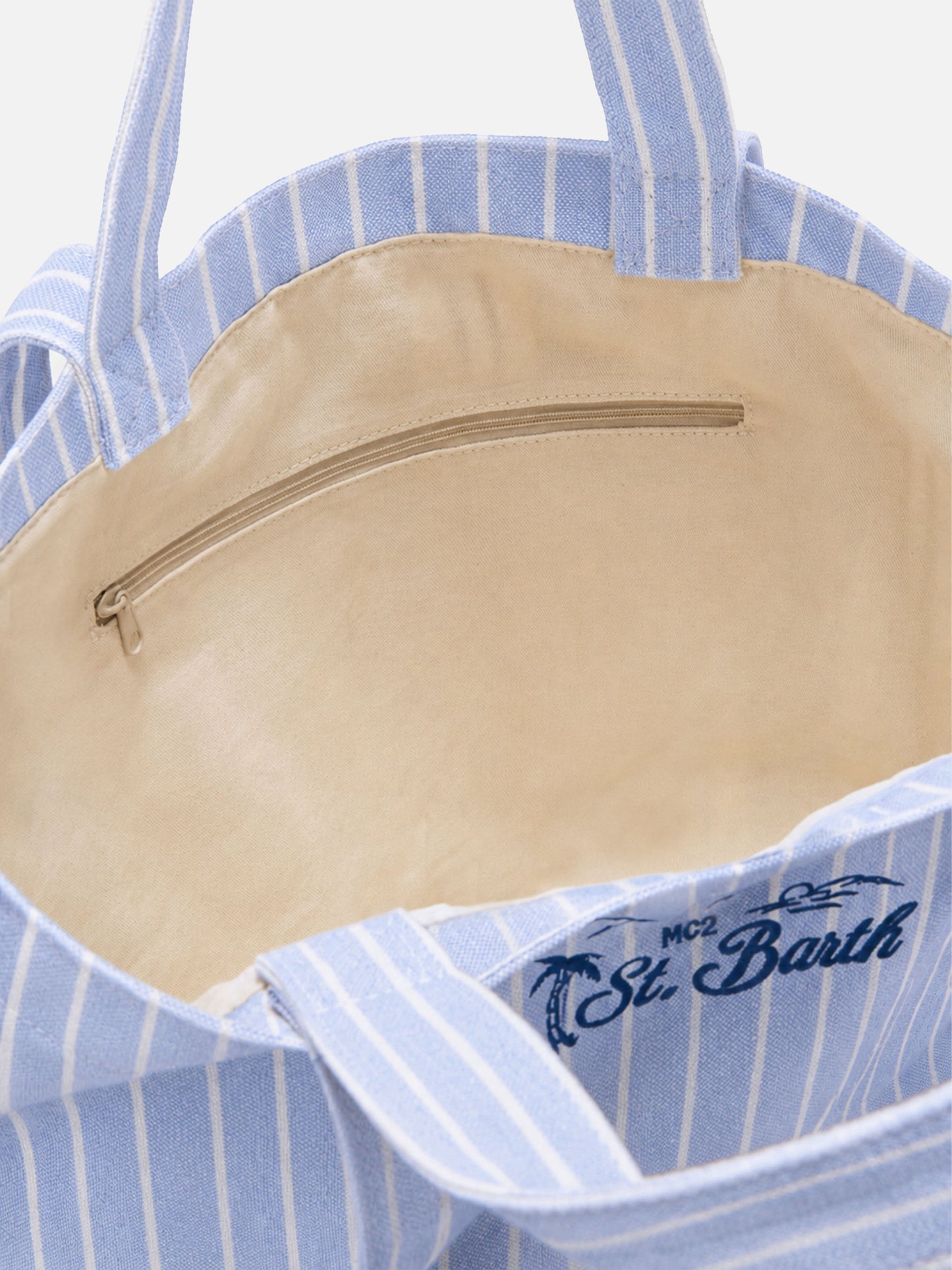 Essential Beach leichte gestreifte Tasche aus weißer Baumwolle mit blue und tote 