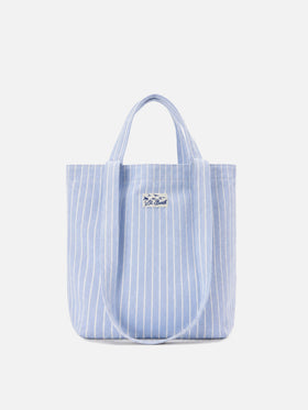 Essential Beach leichte gestreifte Tasche aus weißer Baumwolle mit blue und tote 