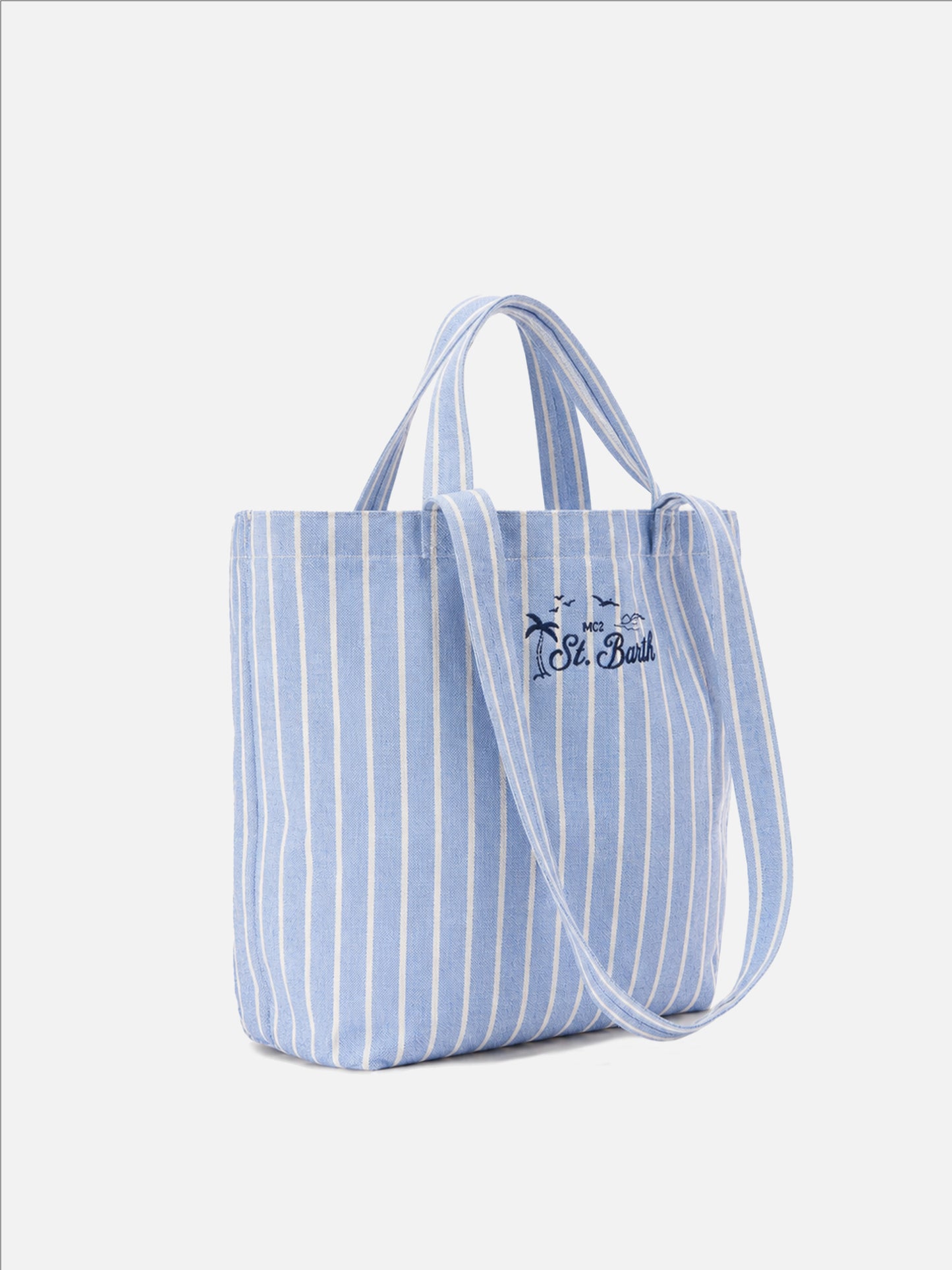 Essential Beach leichte gestreifte Tasche aus weißer Baumwolle mit blue und tote 