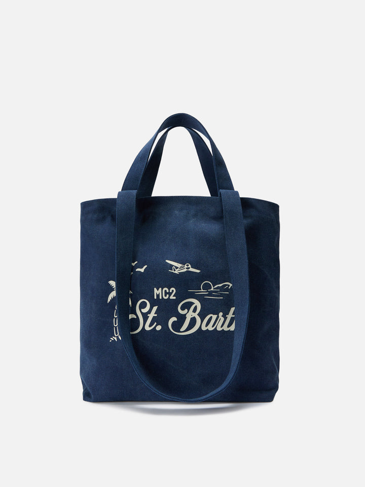 Borsa tote Essential Beach in cotone blu navy con logo ricamato