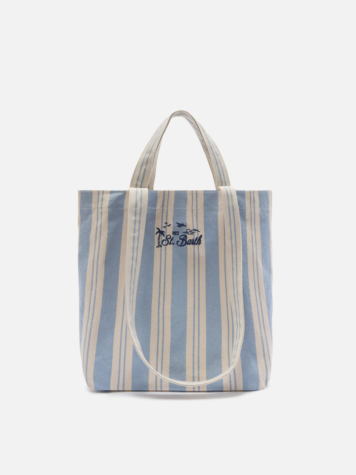 Borsa tote Essential Beach in cotone a righe azzurro e bianche