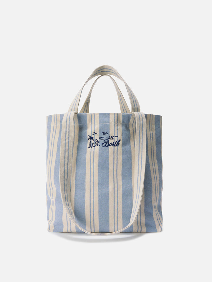 Borsa tote Essential Beach in cotone a righe azzurro e bianche