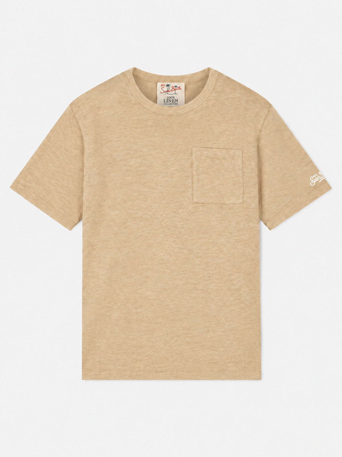 T-shirt Ecstasea beige in lino con taschino