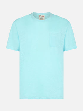 Man water green linen jersey t-shirt Ecstasea with pocket