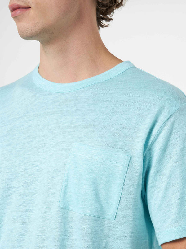 Man water green linen jersey t-shirt Ecstasea with pocket