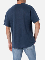 Man navy blue linen jersey t-shirt Ecstasea with pocket