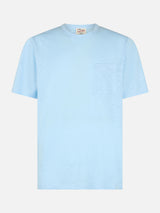 Man light blue linen jersey t-shirt Ecstasea with pocket