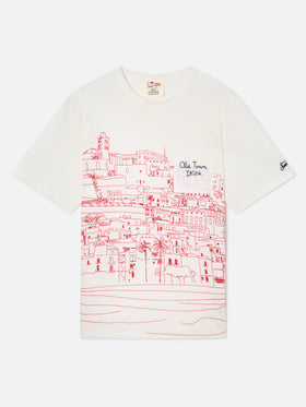 Herren-T-Shirt aus Leinenjersey Ecstasea mit platziertem „Ibiza“-Aufdruck und gestickter Tasche