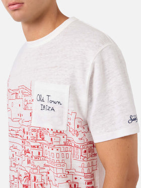 Herren-T-Shirt aus Leinenjersey Ecstasea mit platziertem „Ibiza“-Aufdruck und gestickter Tasche