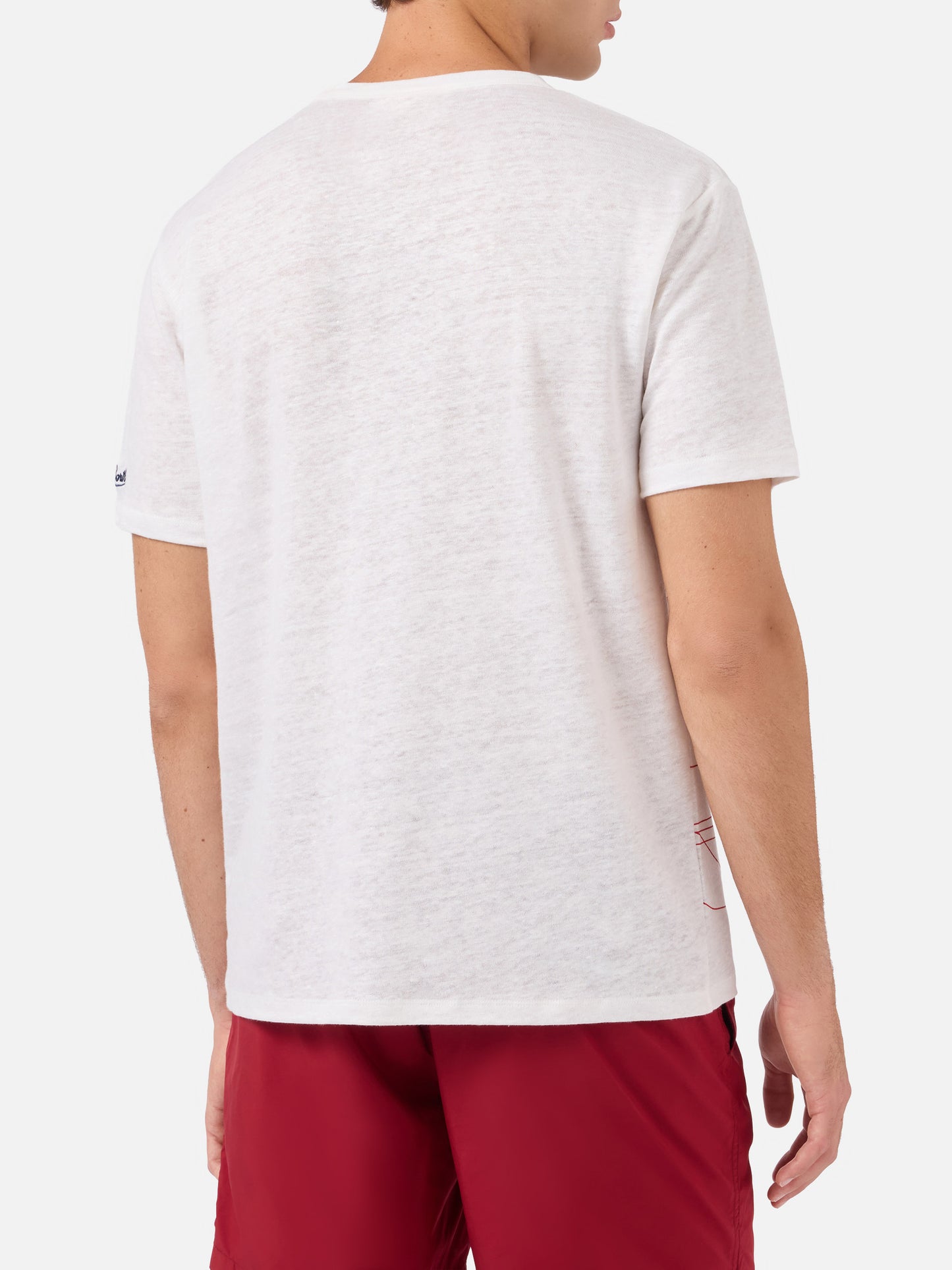 Herren-T-Shirt aus Leinenjersey Ecstasea mit platziertem „Ibiza“-Aufdruck und gestickter Tasche