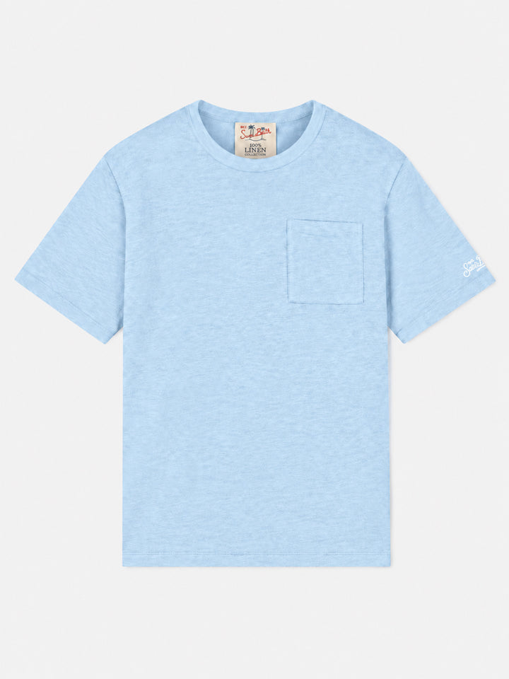 T-shirt Ecstasea azzurra in lino con taschino