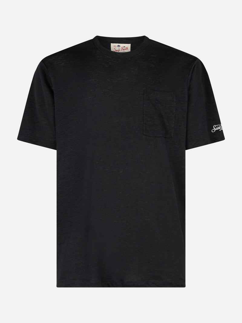 Man black linen jersey t-shirt Ecstasea with pocket